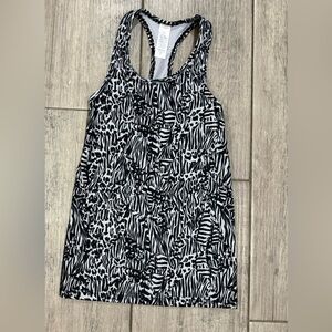 ivivva by lululemon black and white print racerback tank, girls size 6